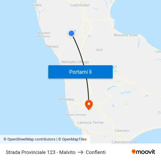 Strada Provinciale 123 - Malvito to Conflenti map
