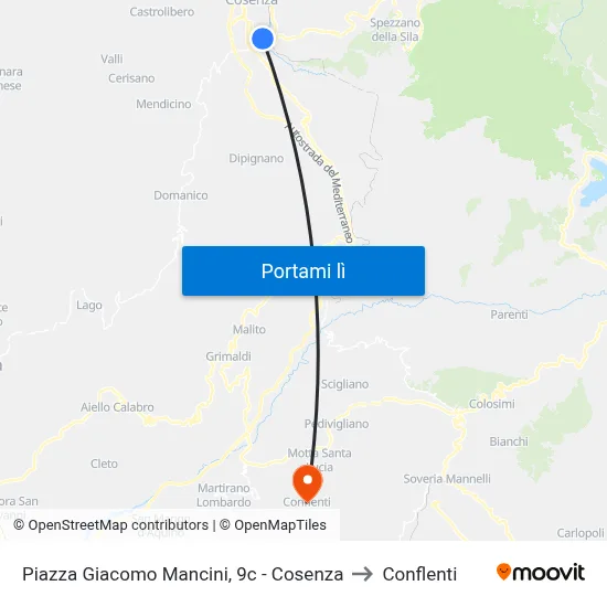 Piazza Giacomo Mancini, 9c - Cosenza to Conflenti map