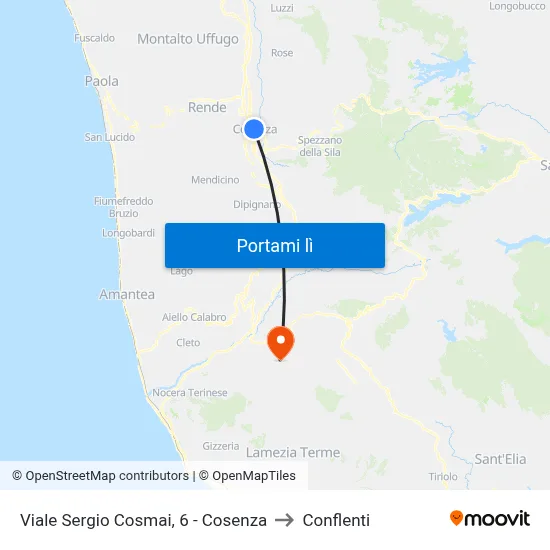 Viale Sergio Cosmai, 6 - Cosenza to Conflenti map