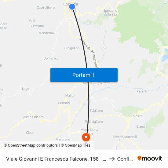 Viale Giovanni E Francesca Falcone, 158 - Cosenza to Conflenti map