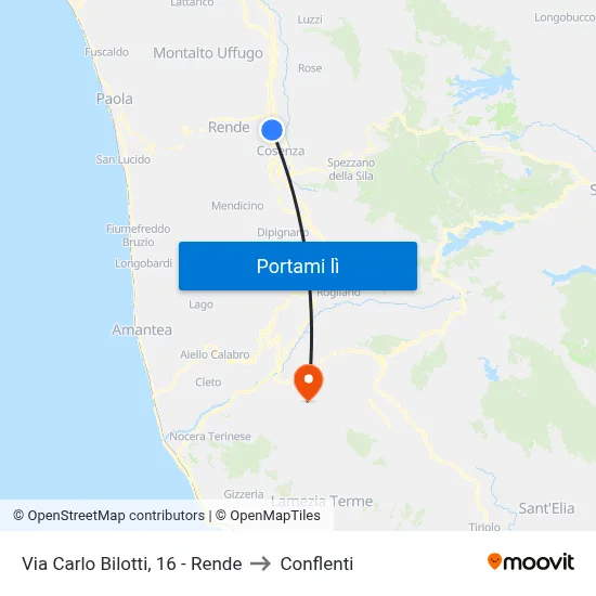 Via Carlo Bilotti, 16 - Rende to Conflenti map