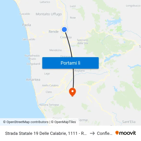 Strada Statale 19 Delle Calabrie, 1111 - Rende to Conflenti map