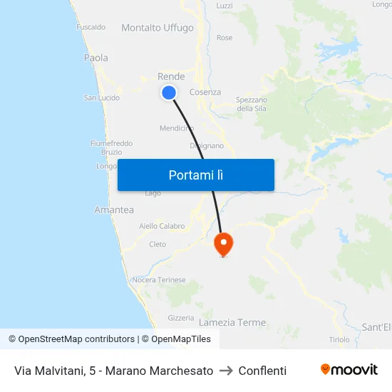 Via Malvitani, 5 - Marano Marchesato to Conflenti map