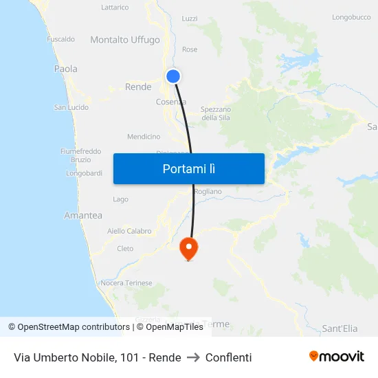 Via Umberto Nobile, 101 - Rende to Conflenti map