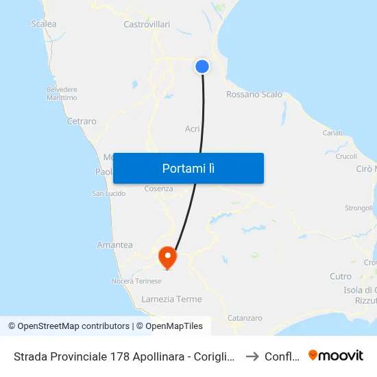 Strada Provinciale 178 Apollinara  - Corigliano Calabro to Conflenti map
