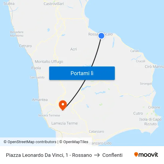 Piazza Leonardo Da Vinci, 1 - Rossano to Conflenti map