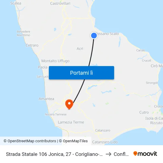 Strada Statale 106 Jonica, 27 - Corigliano-Rossano to Conflenti map
