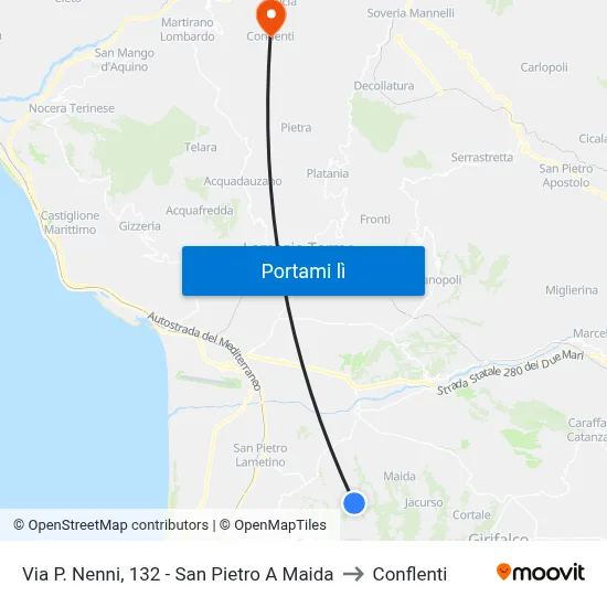 Via P. Nenni, 132 - San Pietro A Maida to Conflenti map