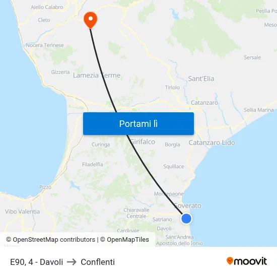 E90, 4 - Davoli to Conflenti map
