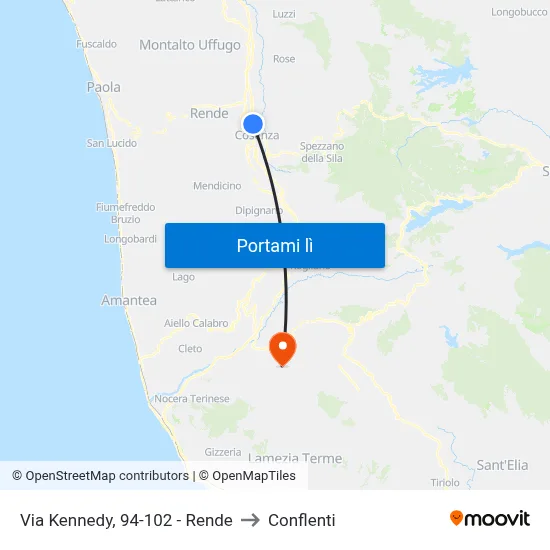 Via Kennedy, 94-102 - Rende to Conflenti map