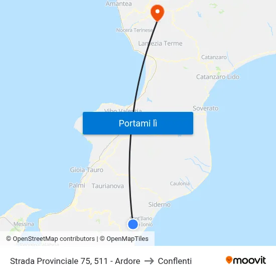 Strada Provinciale 75, 511 - Ardore to Conflenti map