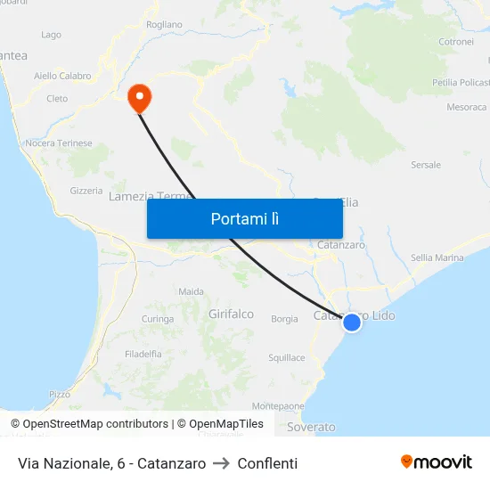 Via Nazionale, 6 - Catanzaro to Conflenti map