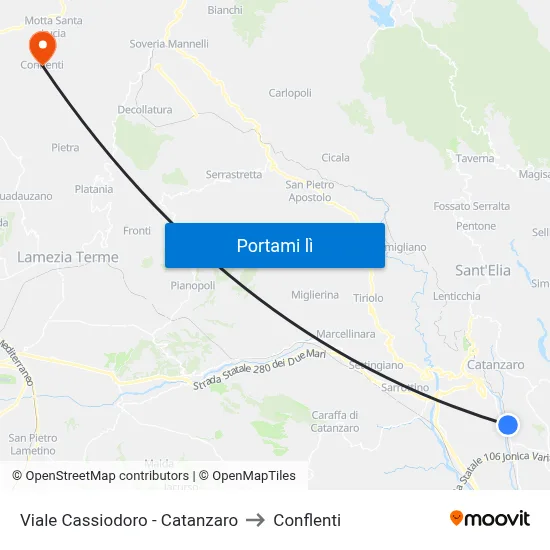 Viale Cassiodoro - Catanzaro to Conflenti map