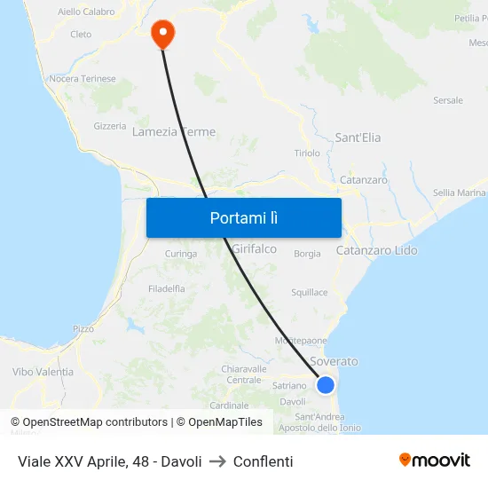 Viale XXV Aprile, 48 - Davoli to Conflenti map