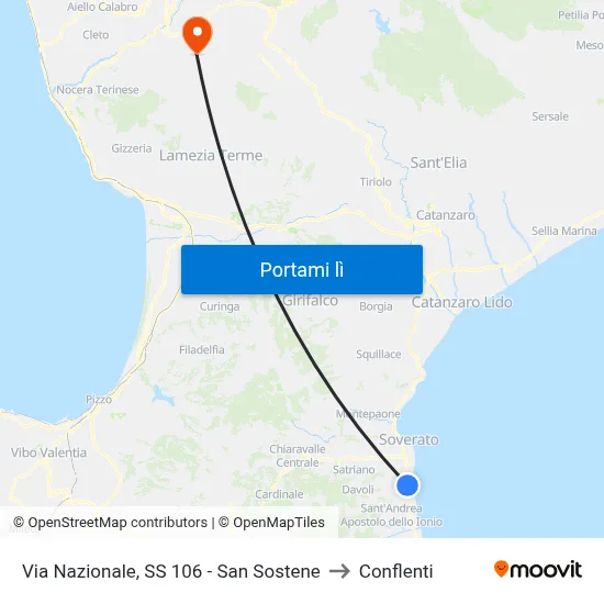 Via Nazionale, SS 106 - San Sostene to Conflenti map