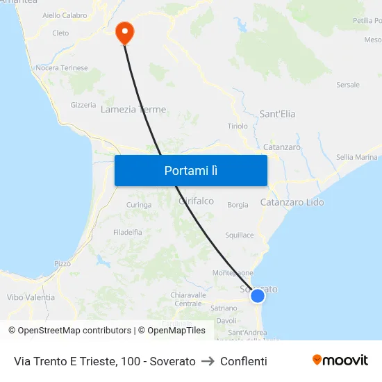 Via Trento E Trieste, 100 - Soverato to Conflenti map