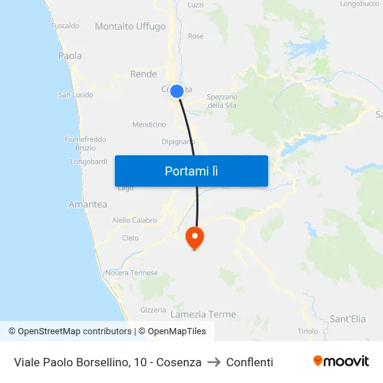 Viale Paolo Borsellino, 10 - Cosenza to Conflenti map