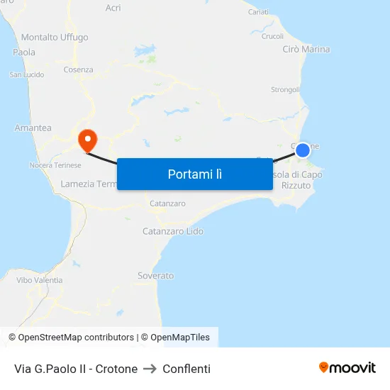 Via G.Paolo II - Crotone to Conflenti map