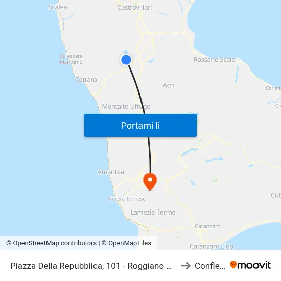 Piazza Della Repubblica, 101 - Roggiano Gravina to Conflenti map