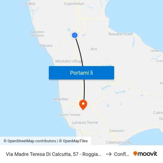 Via Madre Teresa Di Calcutta, 57 - Roggiano Gravina to Conflenti map