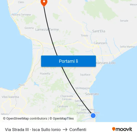 Via Strada III - Isca Sullo Ionio to Conflenti map