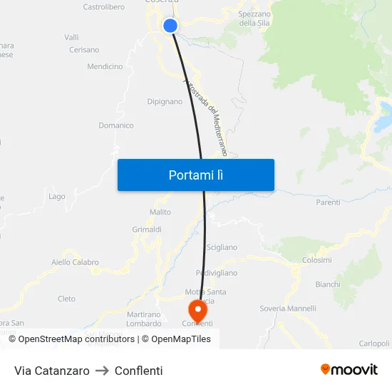 Via Catanzaro to Conflenti map