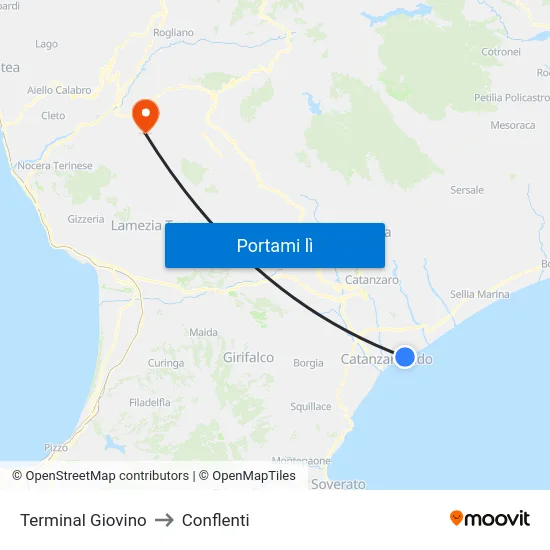 Terminal Giovino to Conflenti map