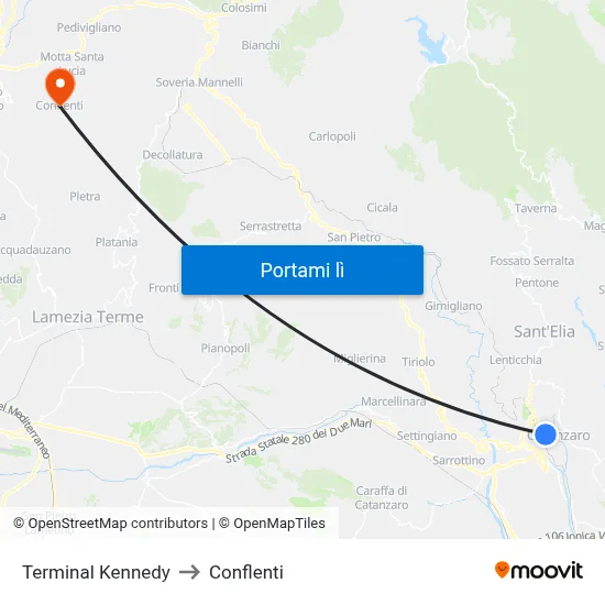Terminal Kennedy to Conflenti map