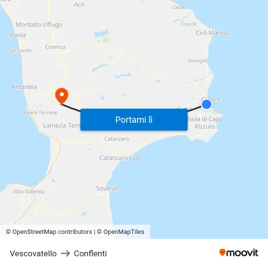 Vescovatello to Conflenti map