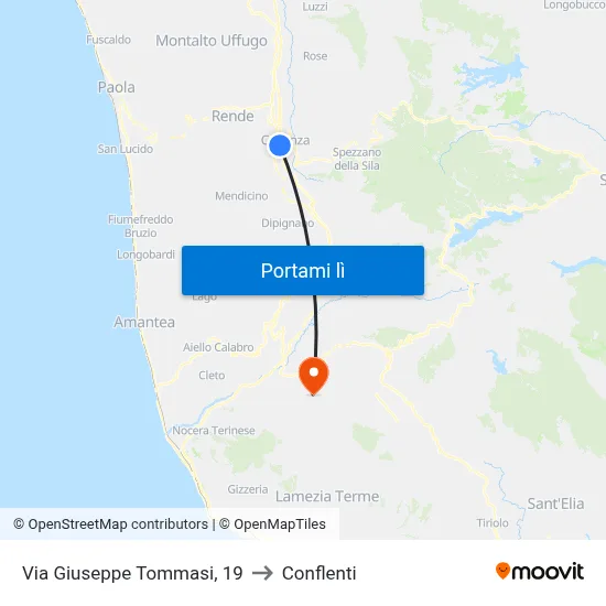 Via Giuseppe Tommasi, 19 to Conflenti map