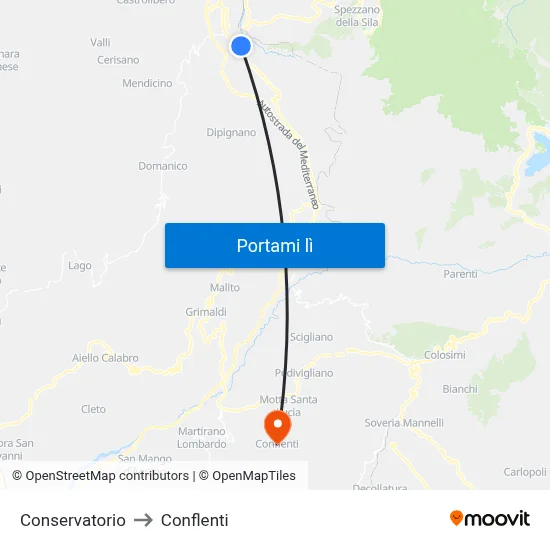 Conservatorio to Conflenti map