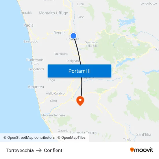 Torrevecchia to Conflenti map