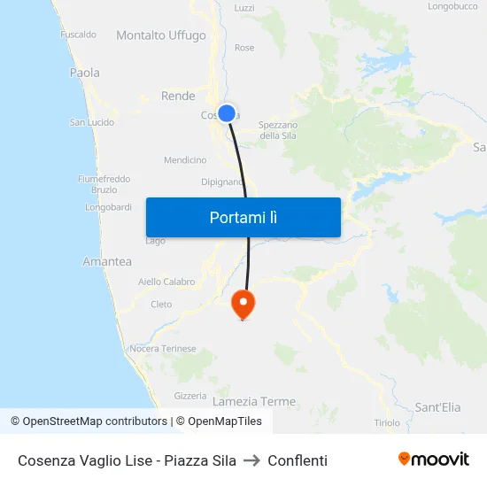 Cosenza Vaglio Lise - Piazza Sila to Conflenti map
