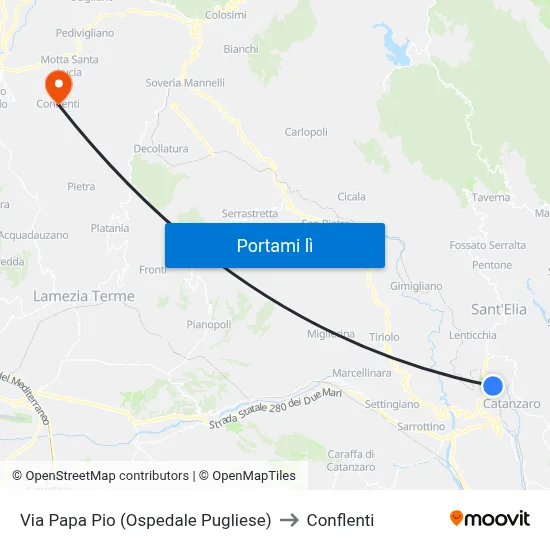 Via Papa Pio (Ospedale Pugliese) to Conflenti map