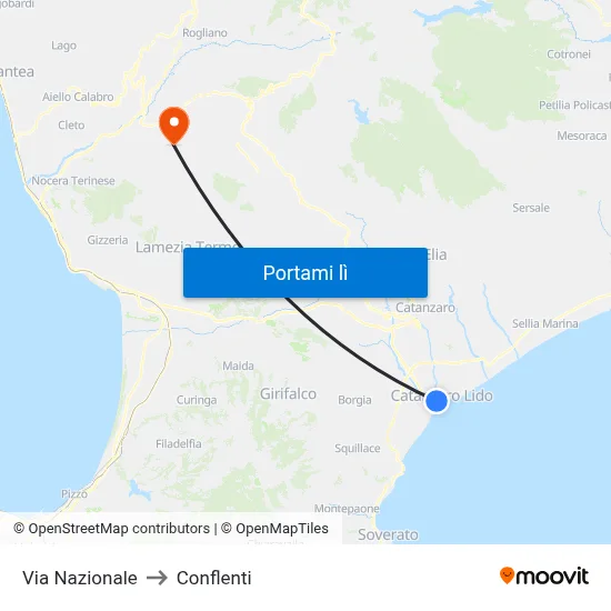 Via Nazionale to Conflenti map