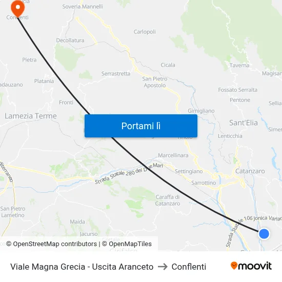 Viale Magna Grecia - Uscita Aranceto to Conflenti map