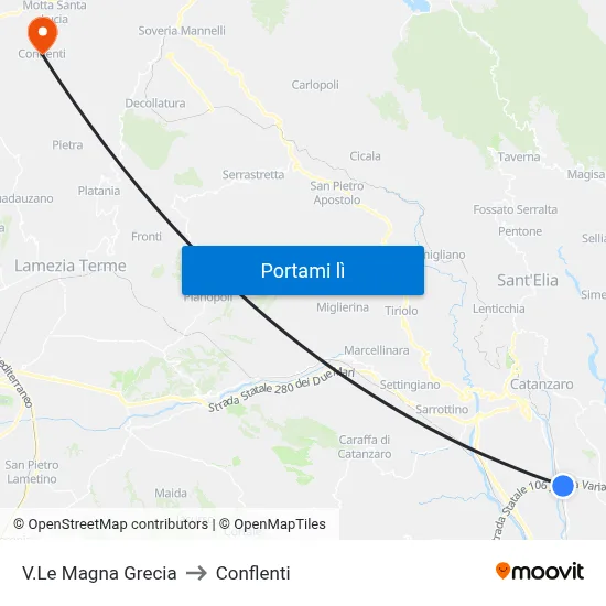 V.Le Magna Grecia to Conflenti map