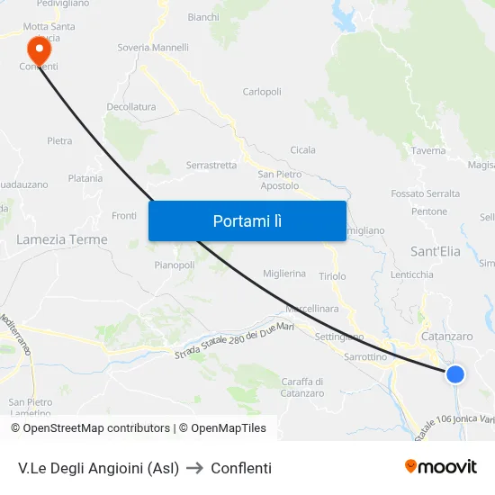 V.Le Degli Angioini (Asl) to Conflenti map