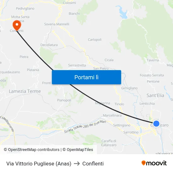 Via Vittorio Pugliese (Anas) to Conflenti map