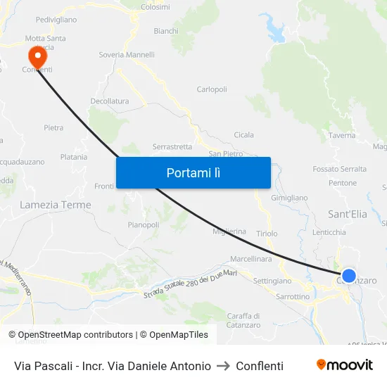 Via Pascali - Incr.  Via Daniele Antonio to Conflenti map