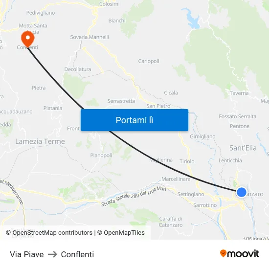 Via Piave to Conflenti map