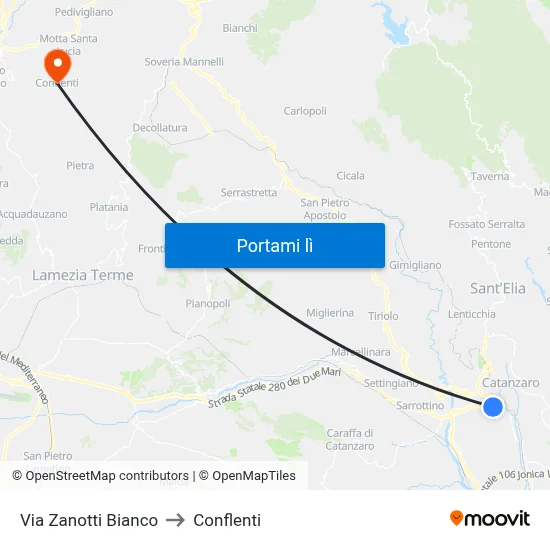 Via Zanotti Bianco to Conflenti map