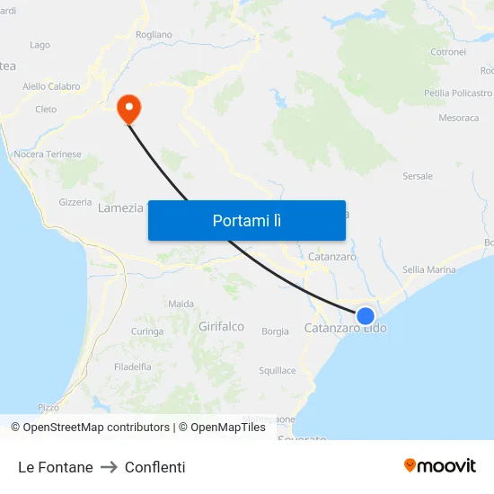 Le Fontane to Conflenti map