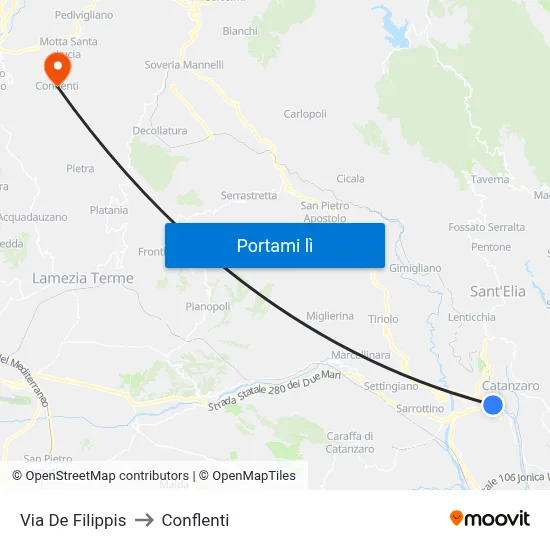 Via De Filippis to Conflenti map