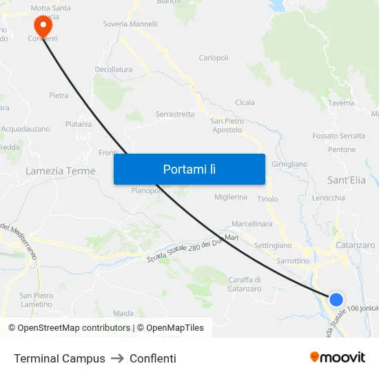 Terminal Campus to Conflenti map