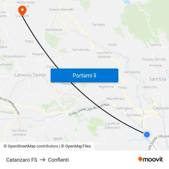 Catanzaro FS to Conflenti map