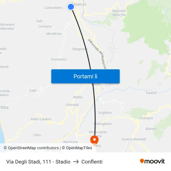 Via Degli Stadi, 111 - Stadio to Conflenti map