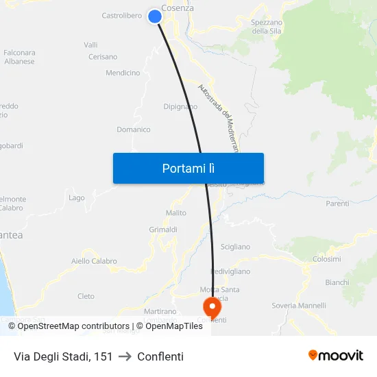 Via Degli Stadi, 151 to Conflenti map