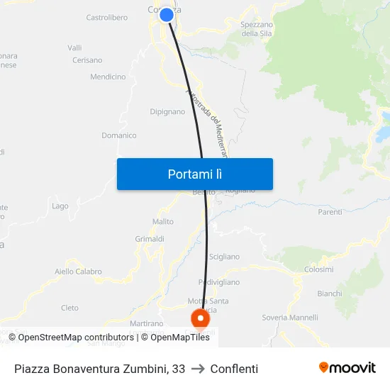 Piazza Bonaventura Zumbini, 33 to Conflenti map