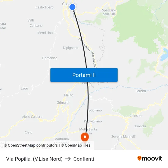 Via Popilia, (V.Lise Nord) to Conflenti map